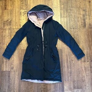 Navy Blue and Pink Women’s Reversible Winter Jacket Coat Size Small